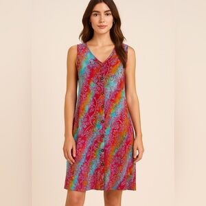 A World Apart Floral Rainbow Tunic Dress Size M Button Up Tie Dye Floral Summer